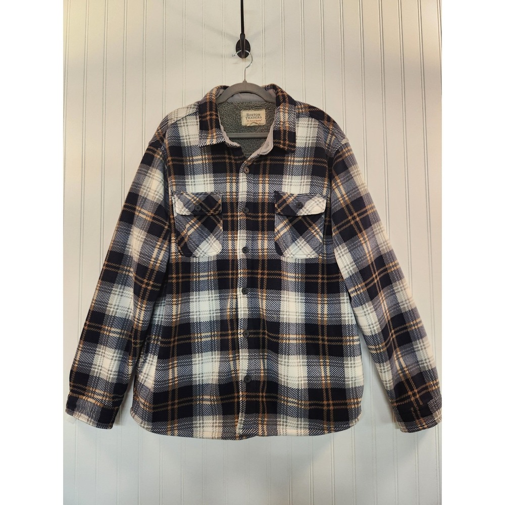Boston Trader Men Black Plaid XL Sherpa Lined Thick Flannel Jacket Cozy Outdoor